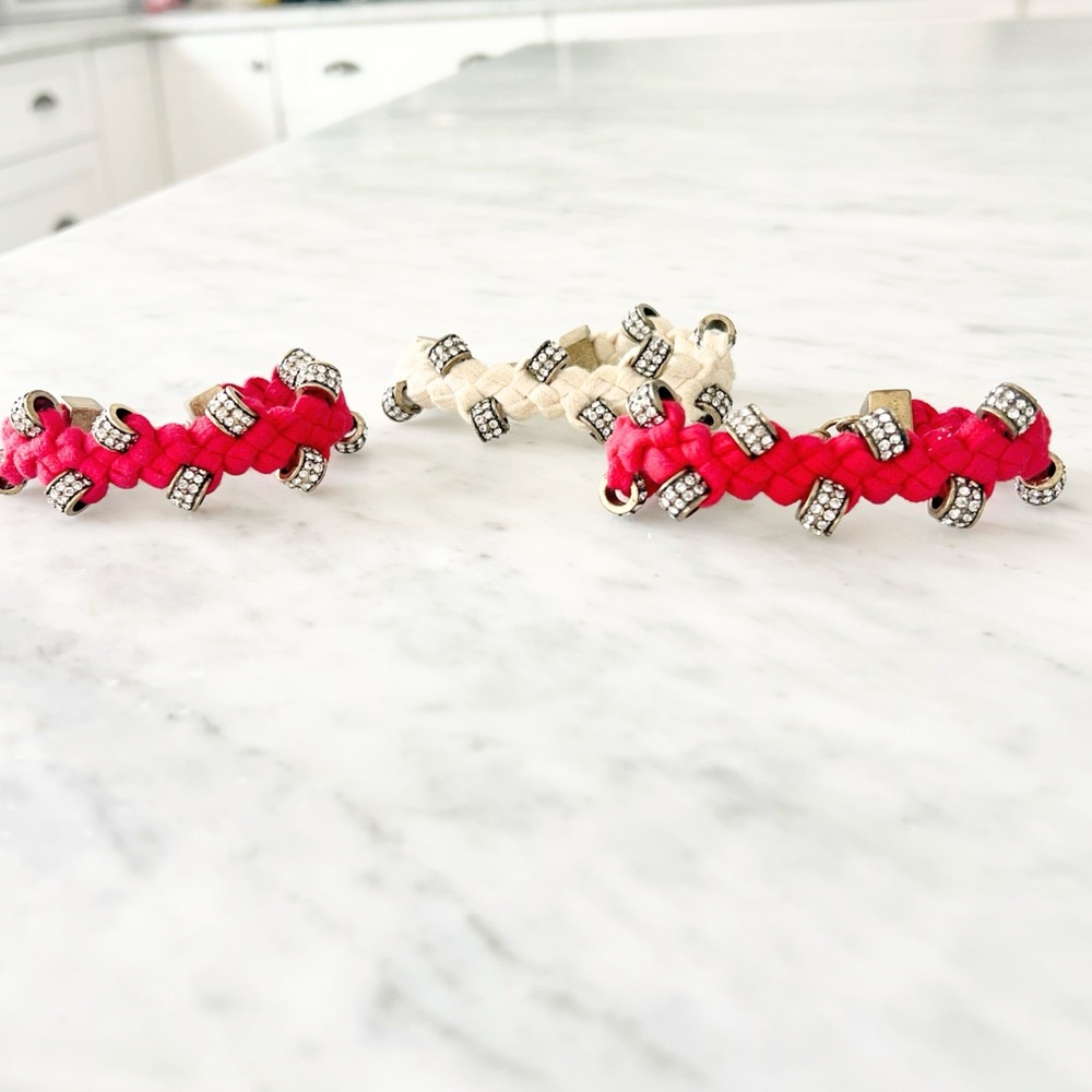 J. Crew Red and Cream Braided Crystal Bracelets - Picture 2 of 4